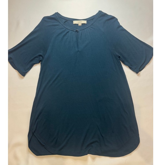 LOFT Tops - LOFT Tunic Top Women XS Teal Blue Excellent Short Sleeve Keyhole Knit Blouse